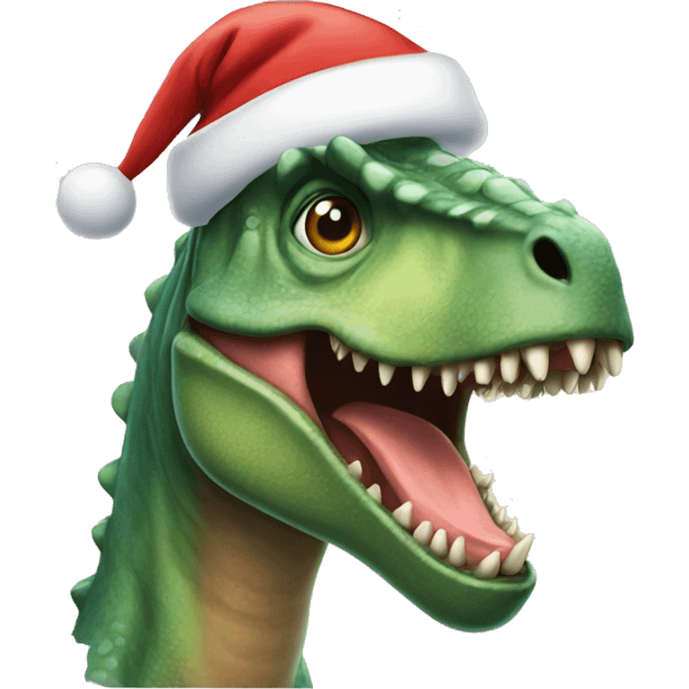 Dinosaur with a Santa hat emoji