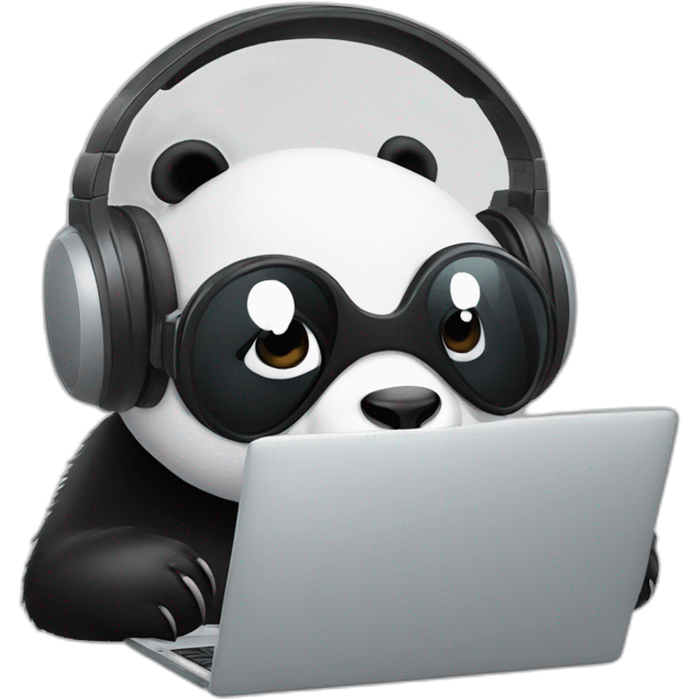 panda in headphones at the computer emoji