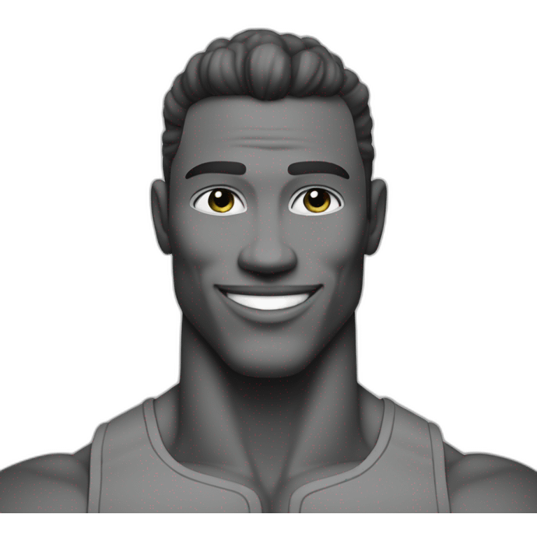 Giga Chad with a confident smile black and white musculation meme a little from profile emoji