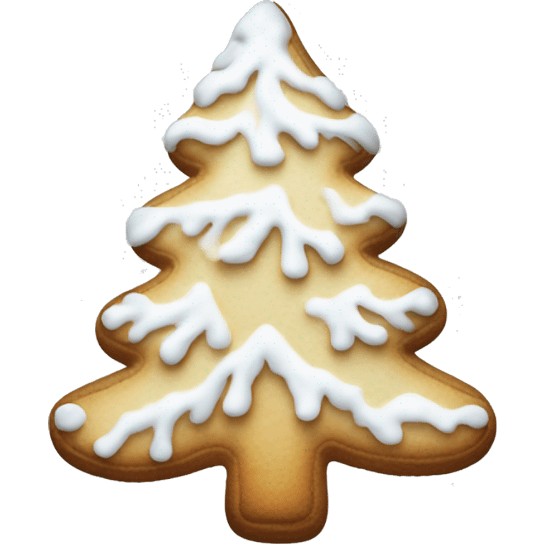 white frosted gingerbread cookie shaped like a pine tree emoji