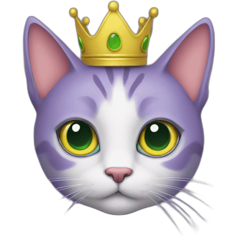 purple cat with big green eyes with the yellow crown  emoji