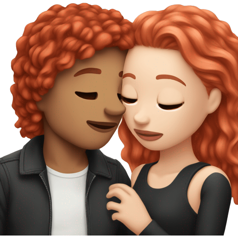 couple kiss,girl with white skin red hair man with withe skin balck hair  emoji