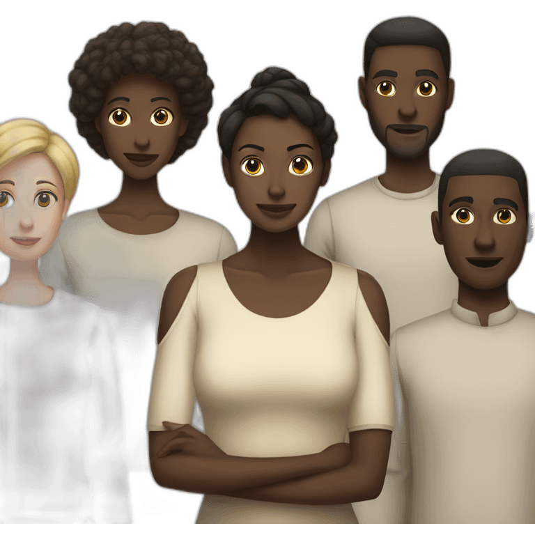 (six dark-skinned men) stand behind a pale woman emoji