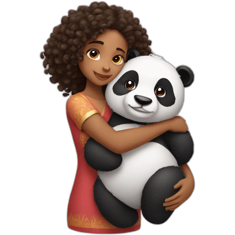 indian girl with curly hair hugging panda emoji