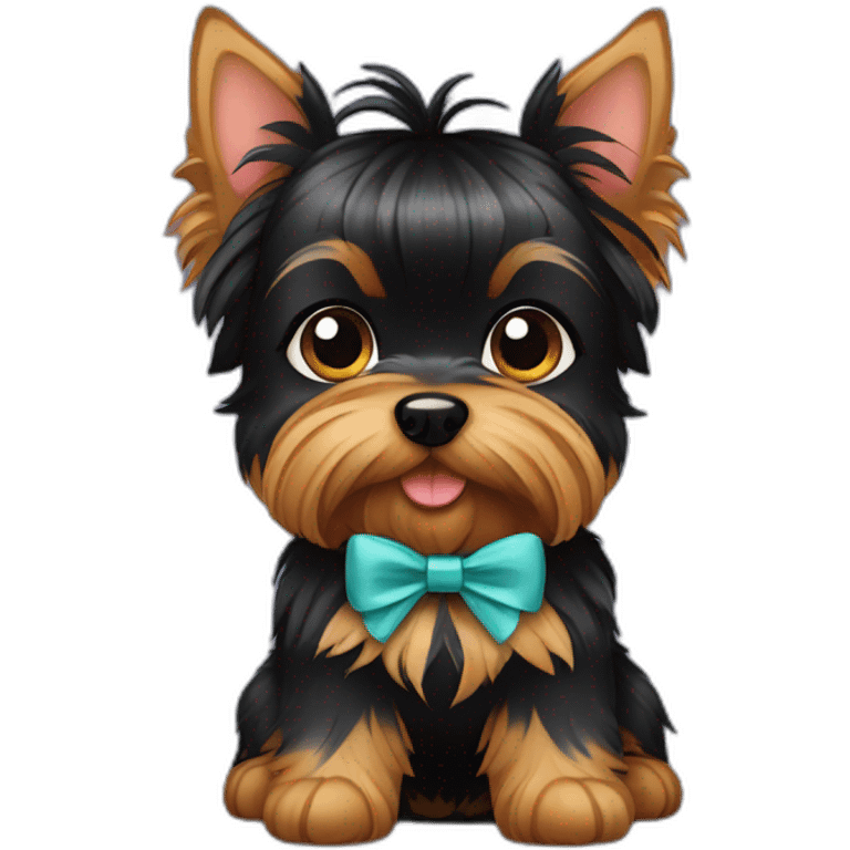 black puppy yorkshire terrier with bow emoji