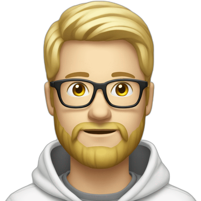 developer- beard-blond-with glasses-using-white-hoodie-at-computer-iridescent-light emoji