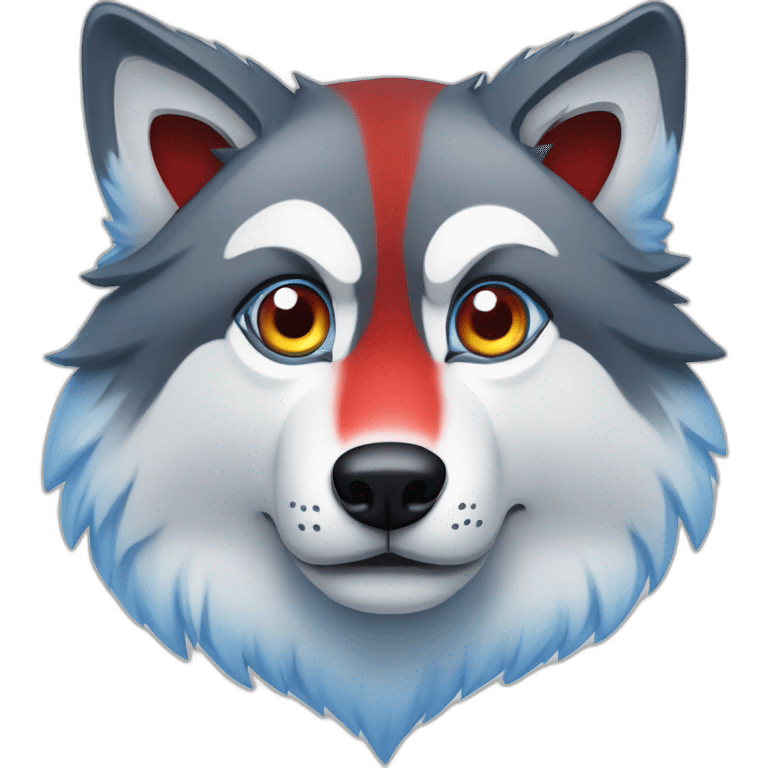 Loup  avec un oeil bleu et un oeil rouge emoji