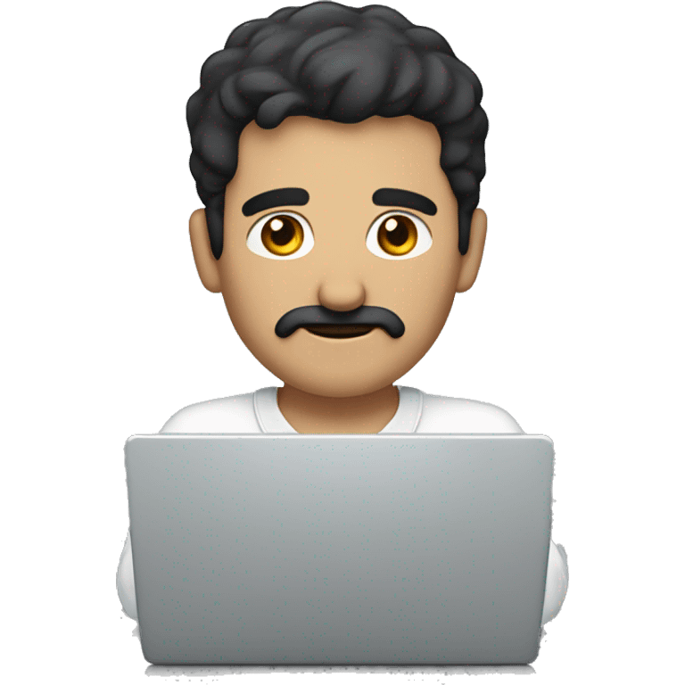 dark hair dark eyes man with short mustache working on a laptop emoji