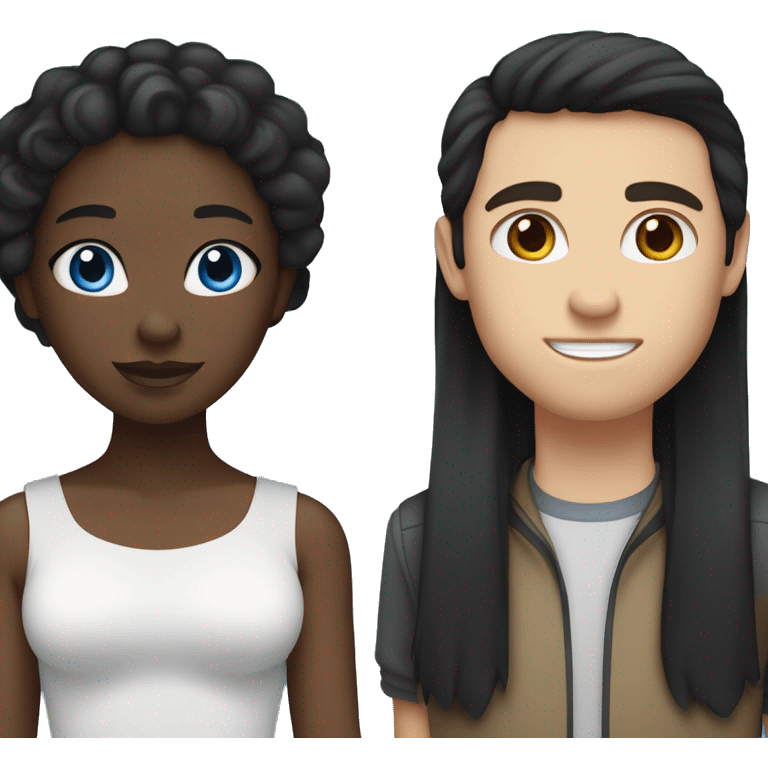 interracial relationship - black girl with long black hair and white guy with blue eyes and brown hair emoji