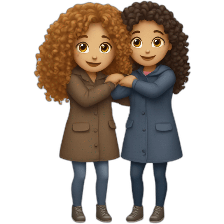 two friends girls with curly hair hugging emoji