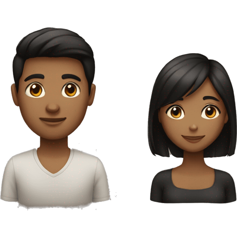 a couple. dark brown boy with black hair and a brown girl with straight hair  emoji