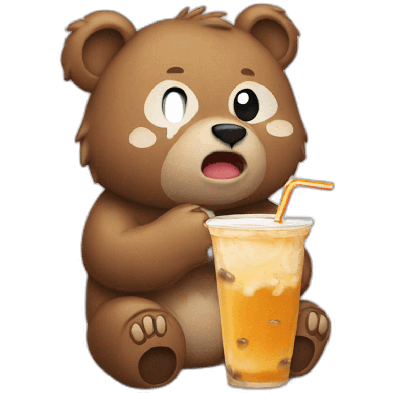 crying bear holding boba drink emoji