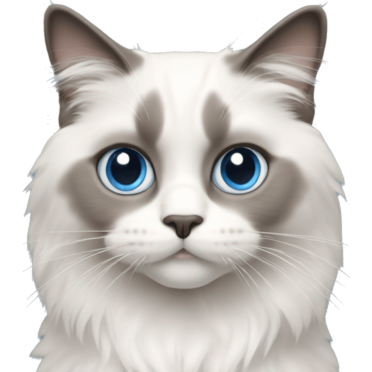 Ragdoll cat, white with gray upper face part and blue eyes emoji