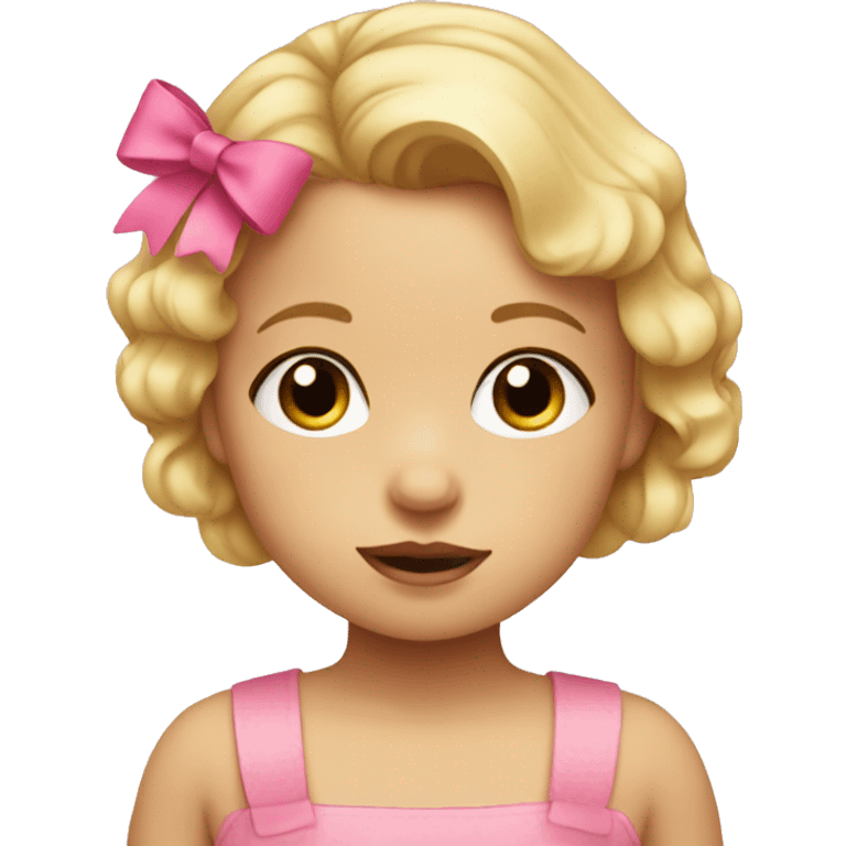 Toddler girl with short blonde hair and pink bow emoji