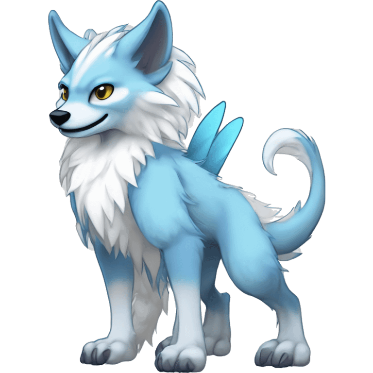 Cute Protogen-vernid-sergal-wickerbeast-fantasy-animal-fursona griffsnuff & LiLaiRa & Falvie full body white and light blue fur with white outline emoji