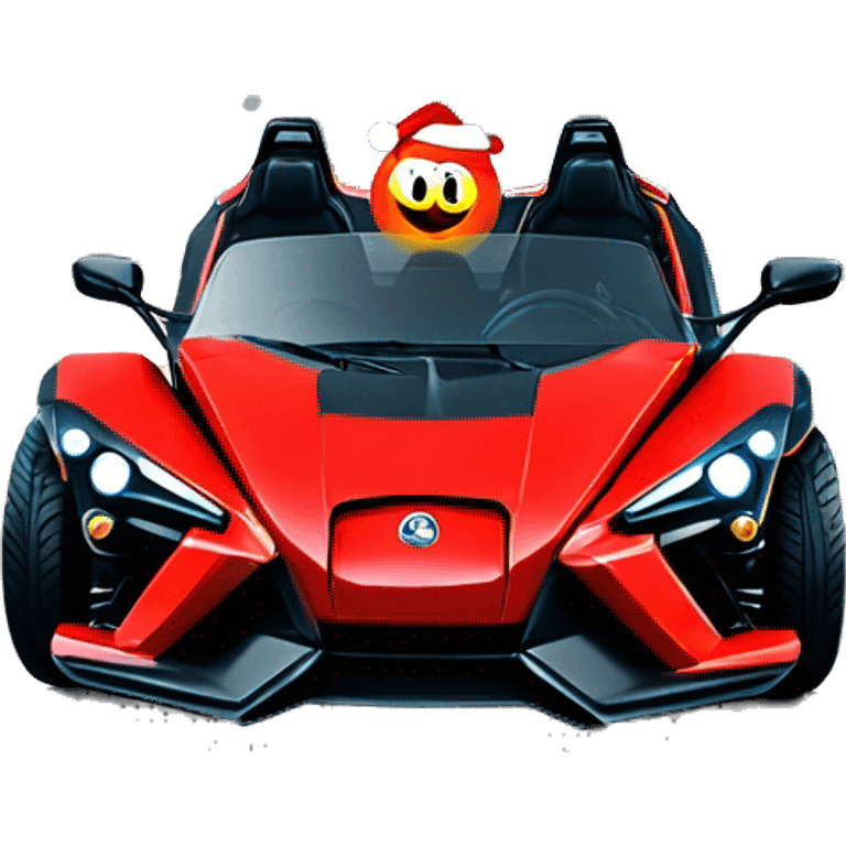 Piranha in red Polaris Slingshot at Christmas emoji