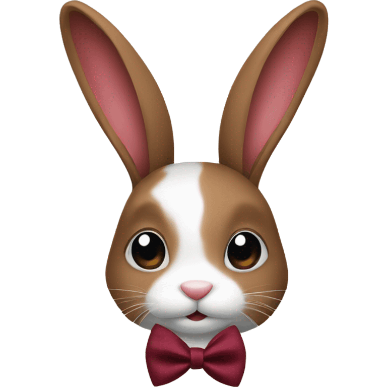 Brown and white bunny with burgundy bow emoji