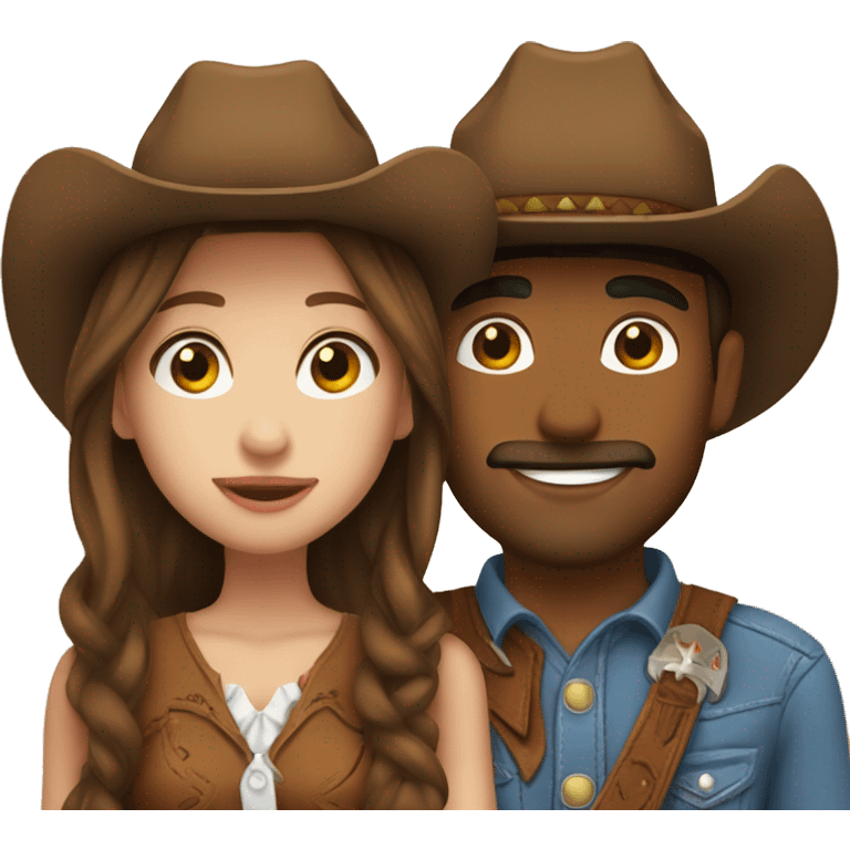 Cowboy with brown hair kissing cowgirl with brown hair emoji