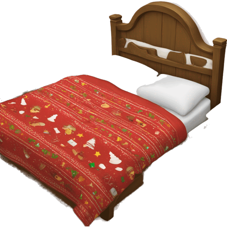 Bed with Christmas blankets  emoji