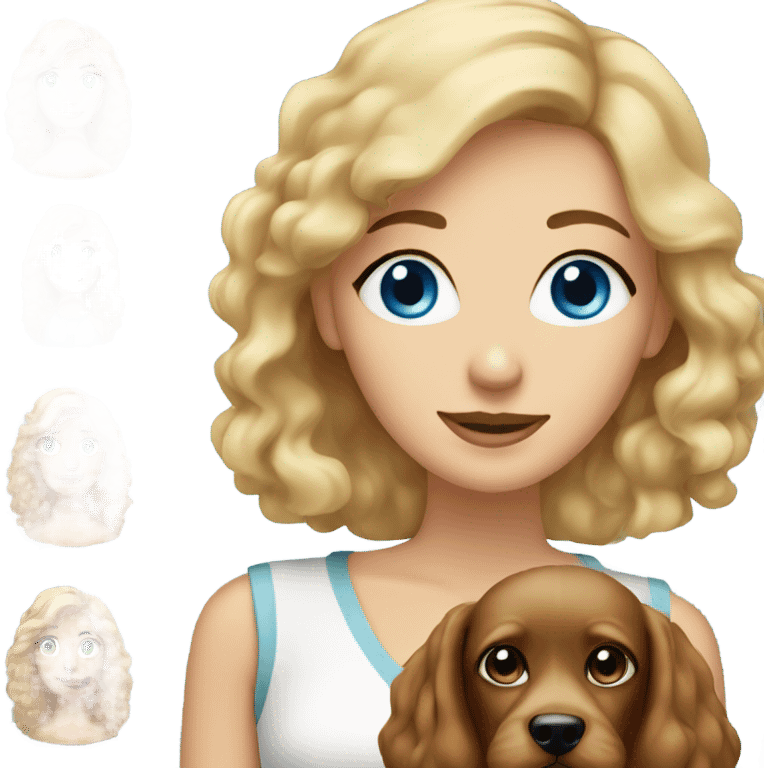 blue eyed blonde lady with brown Cockapoo dog emoji