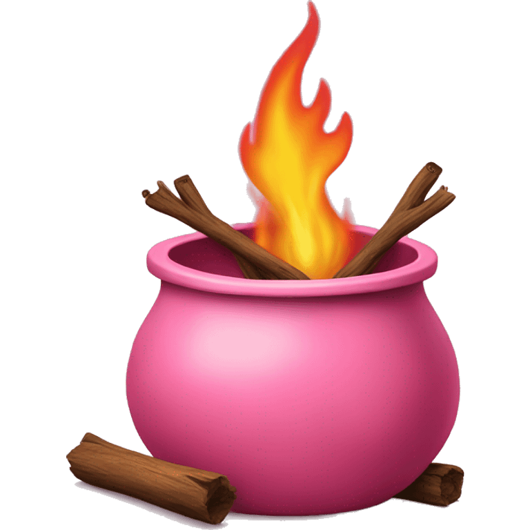 Realistic pink pot on top of a camp fire o emoji