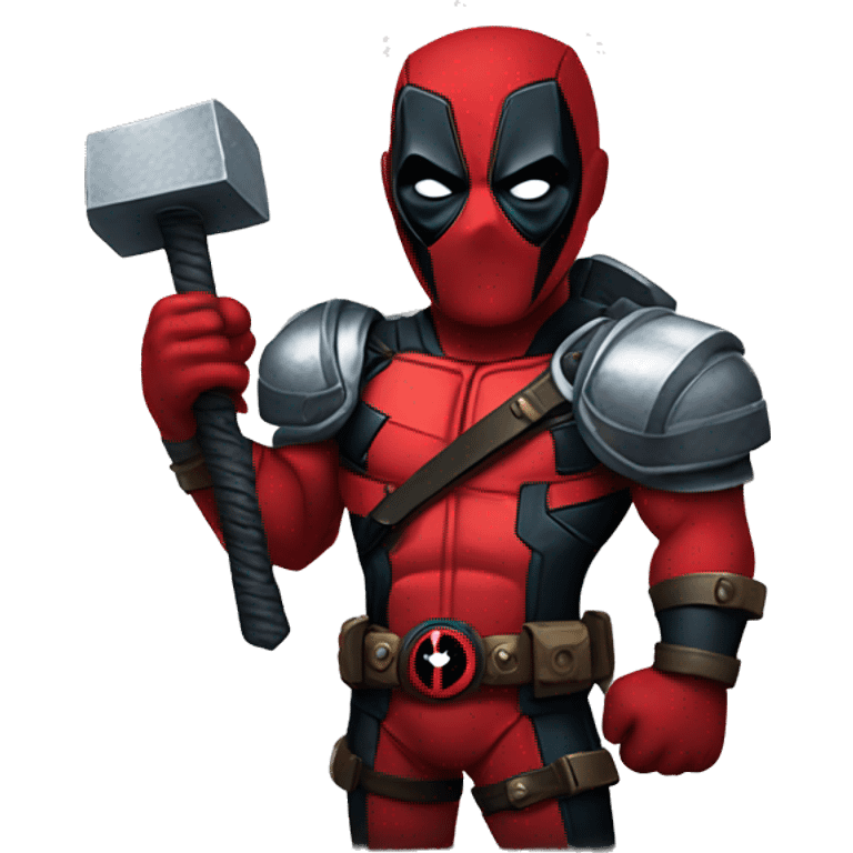 Deadpool holding thors hammer emoji