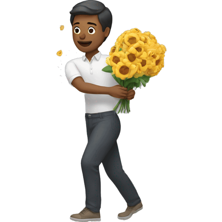 man throwing flowers at himself emoji