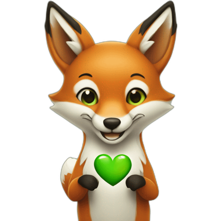 Happy Fox with a green heart in his hand  emoji