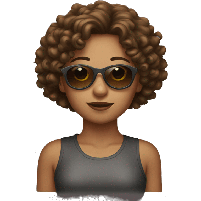 Girl with brown curly hair and sunglasses emoji