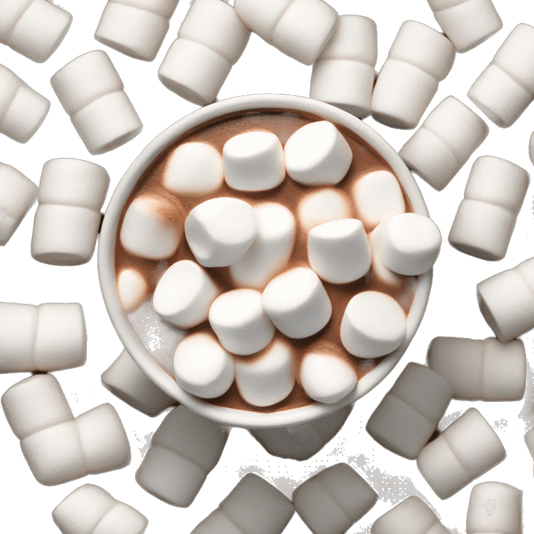 small pile of realistic white marshmallows with bottom half soaked in hot chocolate. emoji