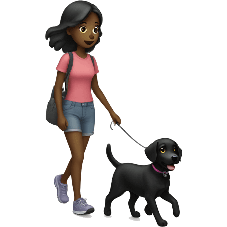 Girl walking black lab emoji