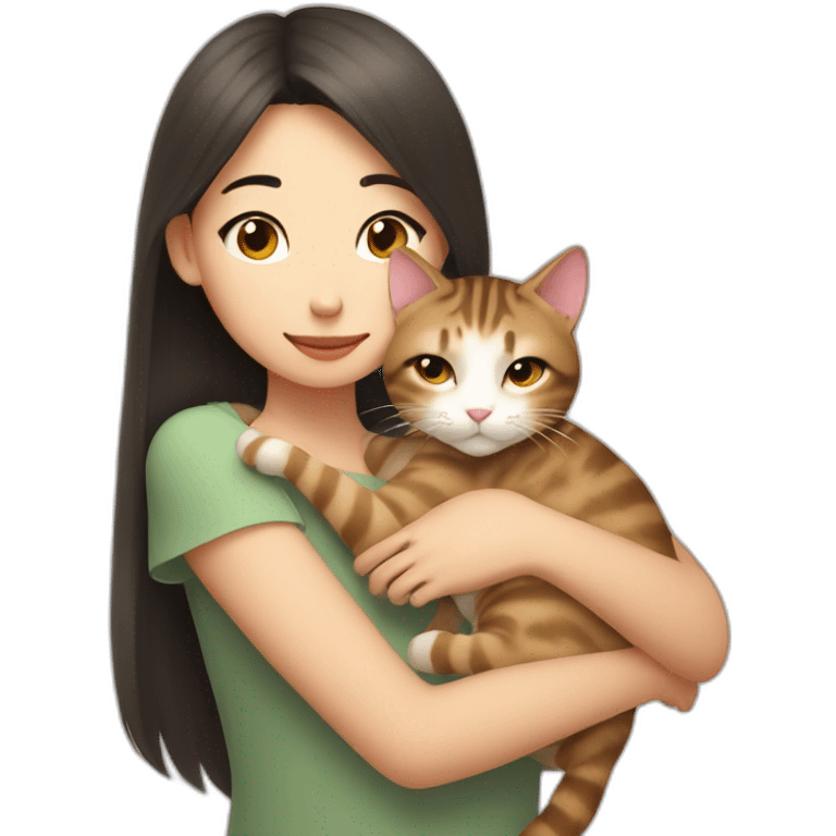 tabby cat cuddles asian human girl emoji