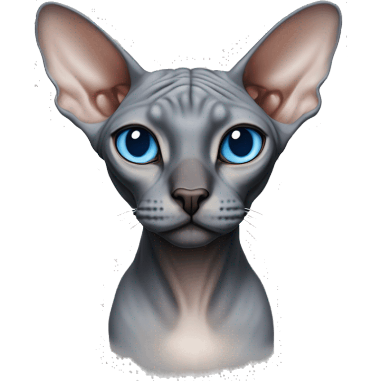 sphynx cat with light blue eyes, brigde of the nose and nose black emoji