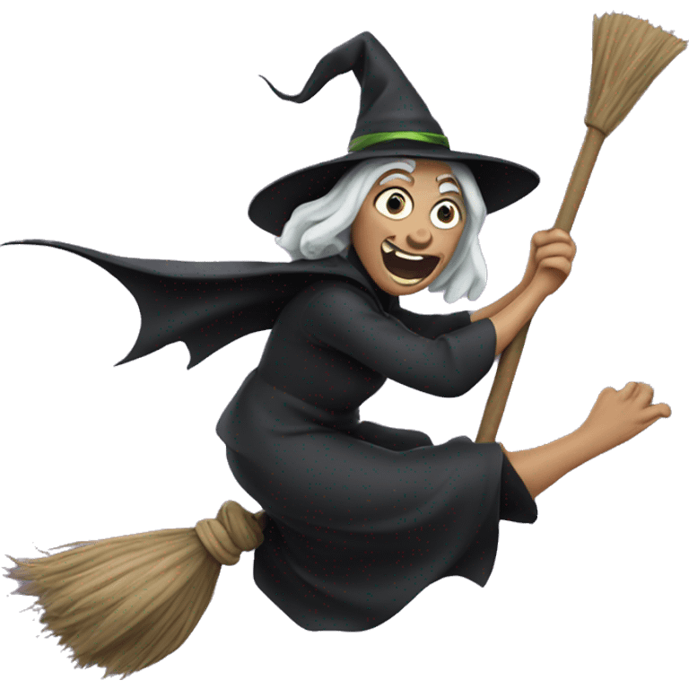 Ugly mad witch, flying on a broom emoji