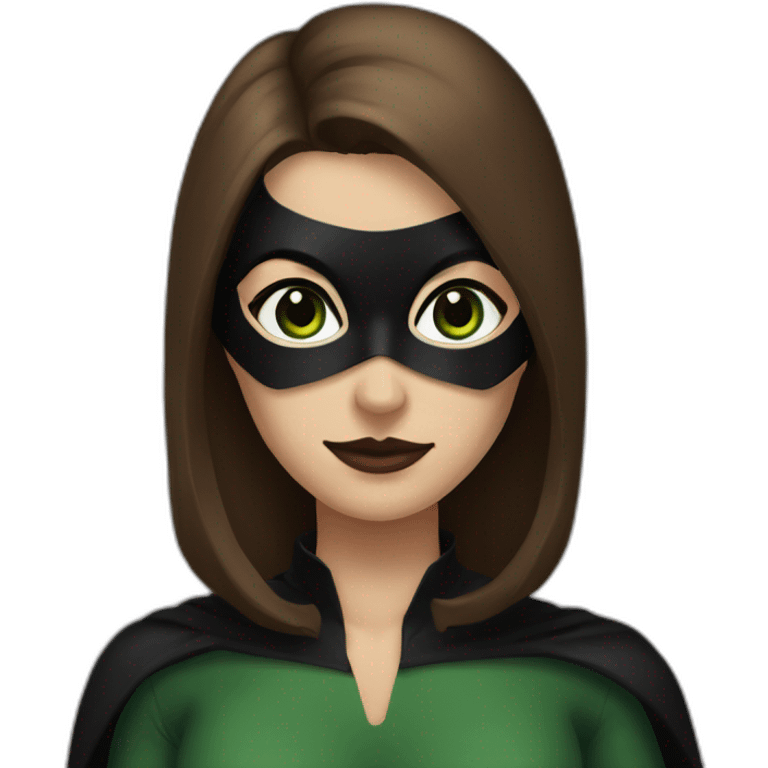 A batman woman in a black mask with brown hair and green eyes  emoji