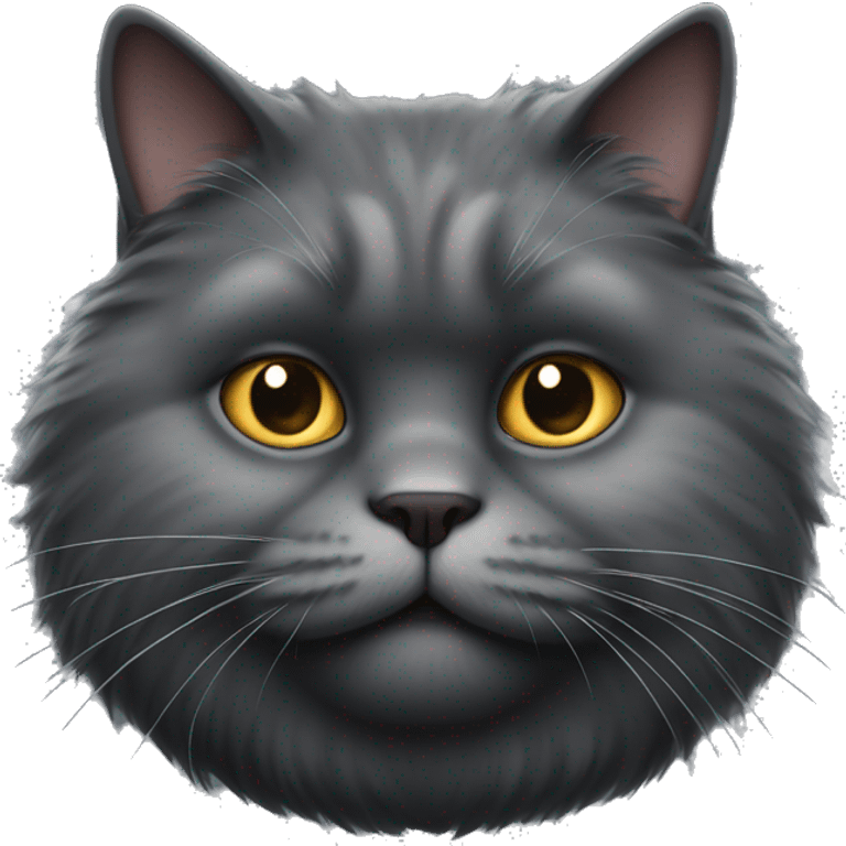 realistic fat dark grey fluffy cat with a small face emoji