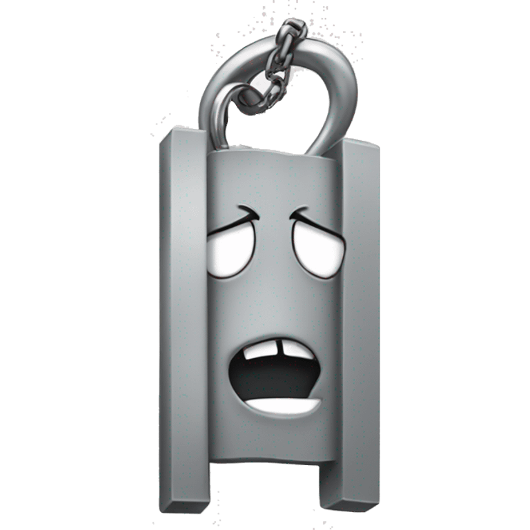 metal bar with face holding a keychain emoji