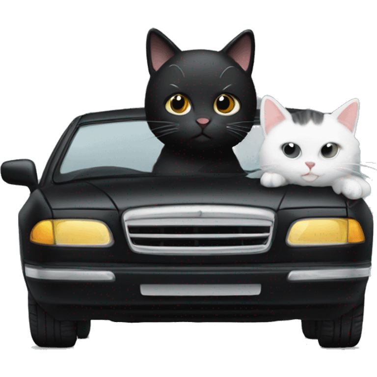 Black car and White cat friend  emoji