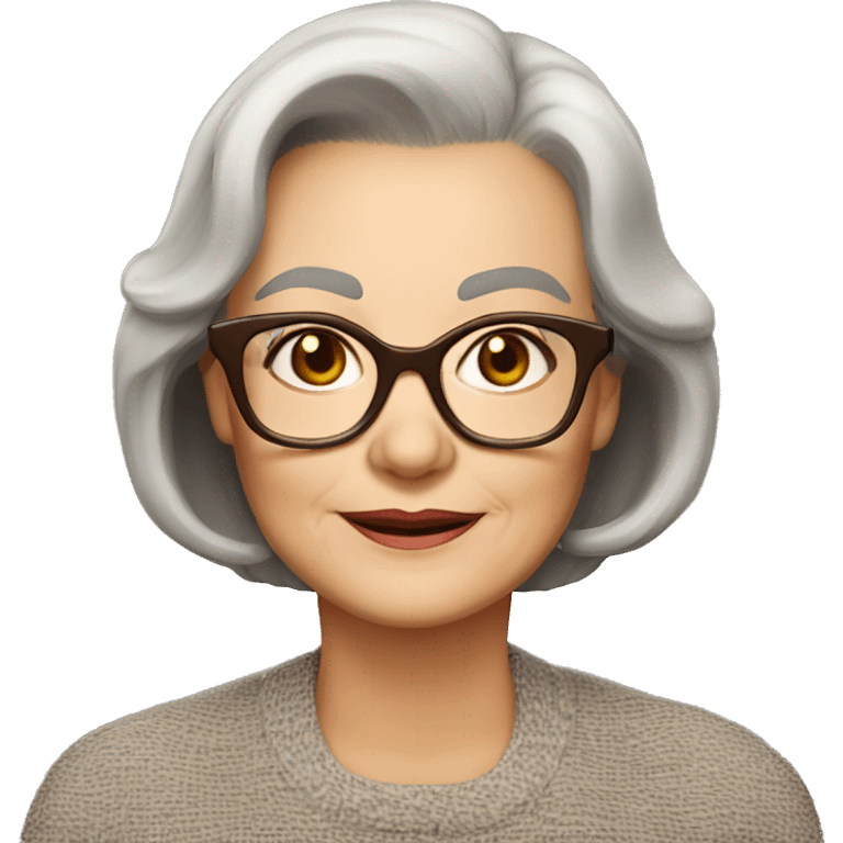 75 years old girl
Short brown hair with bob styling
light skin small square 
glasses with refined frame
Brown eyes with cat eye liner emoji