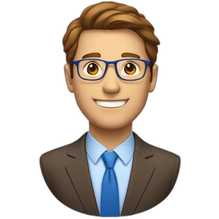 smiling man in blue suit, brown hair, transparent glass frame emoji