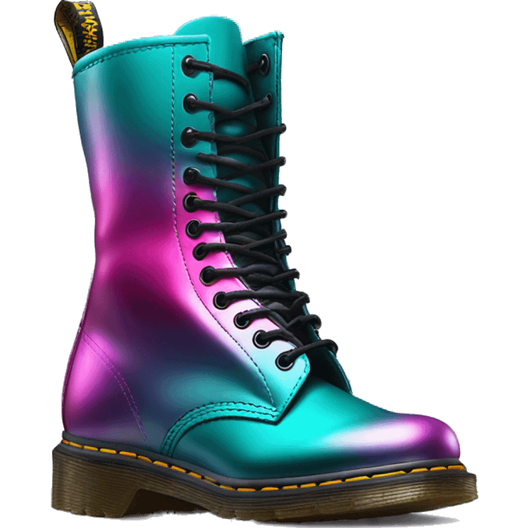 Hyper Realistic isolated side view of a pair of metallic teal and metallic magenta ombre Dr.Martens Boots emoji