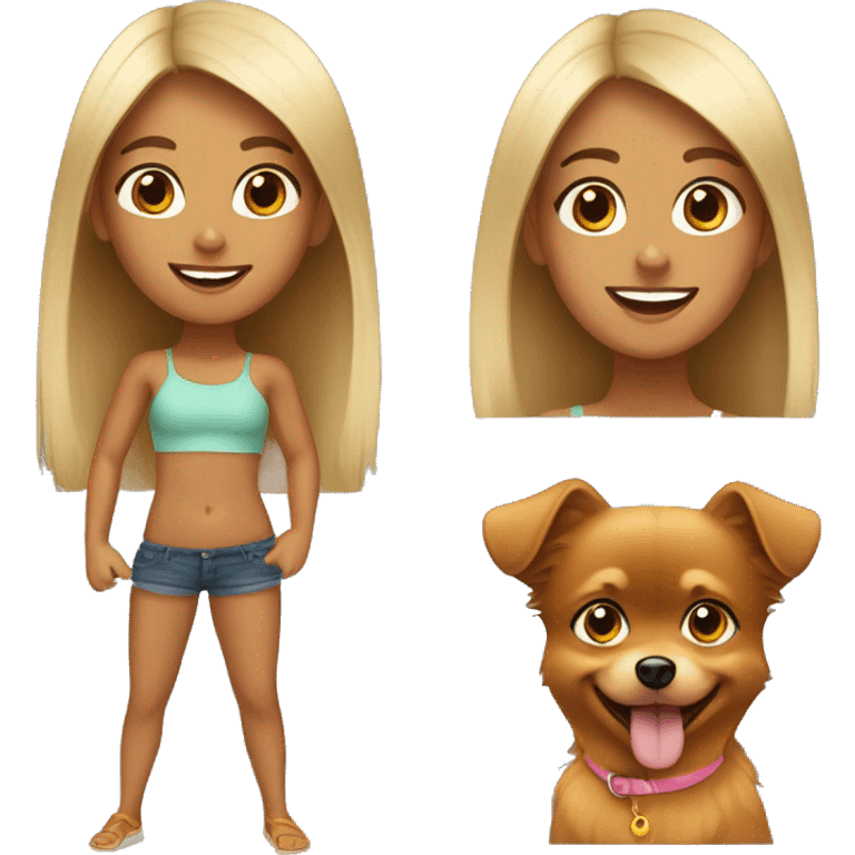 Young tanned girl with Pomeranian emoji