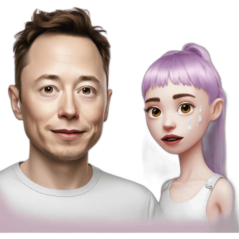 Grimes with milk dripping down face, elon musk smirking, duo emoji