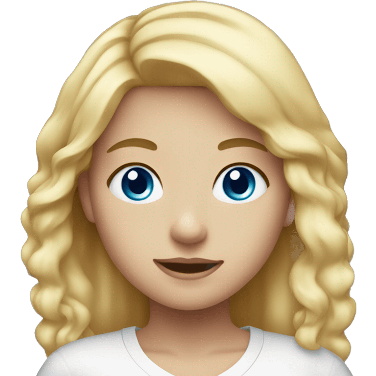 girl with blonde hair blue eyes wearing a white shirt emoji