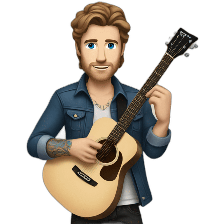 rock star white man with a guitar and brown hair and blue eyes and tattoos emoji