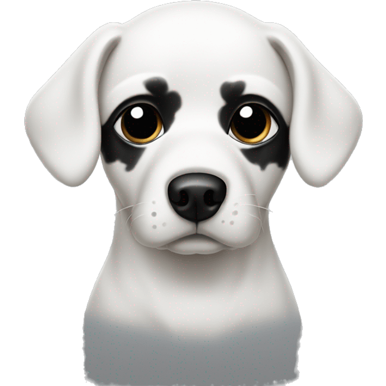 White Dog with black patches covering both eyes and pointed ears emoji