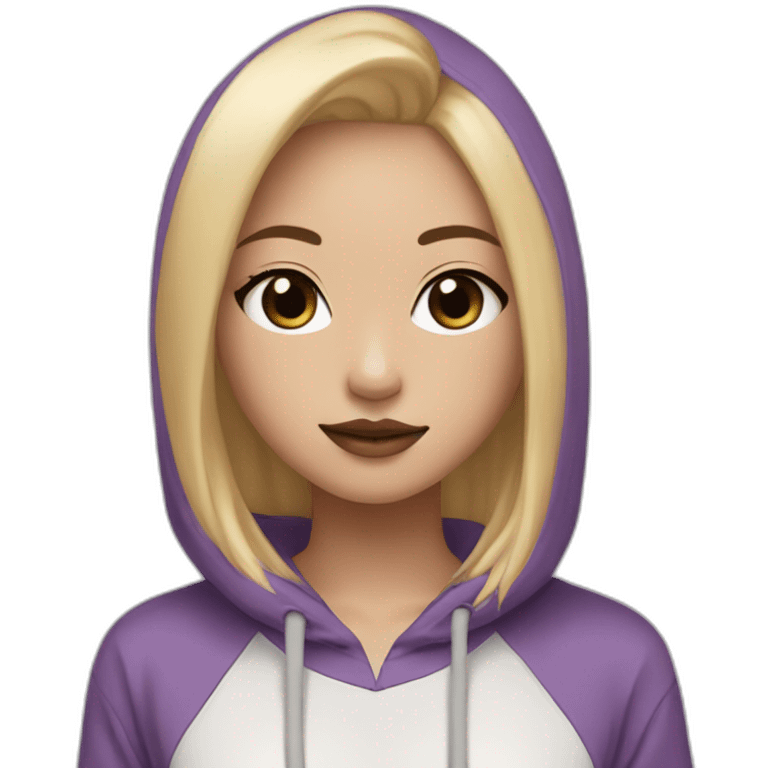 Purple hoodie rose blond straight hair Asian Brown eye eyelashes nude color lip emoji