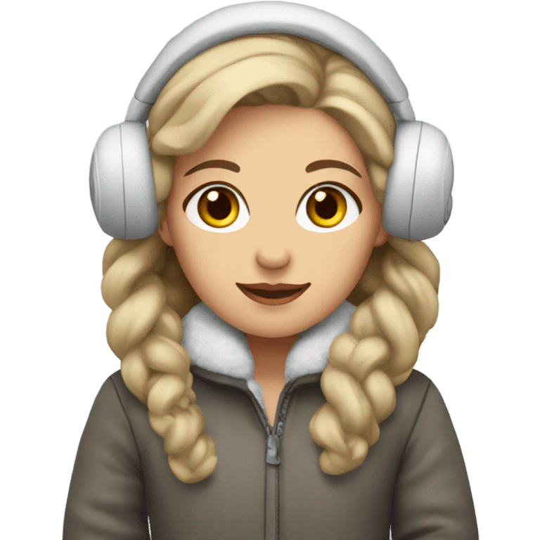 Dark blonde hair gray eyes girl in snow coat and earmuffs  emoji