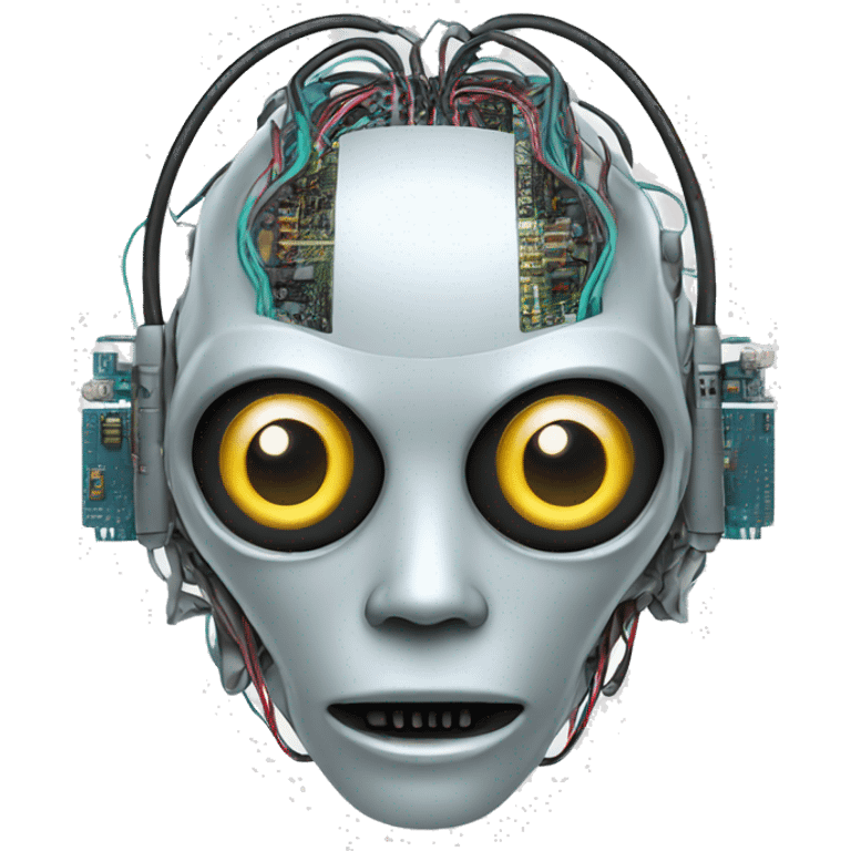 Alien robot head with wires and circuits emoji