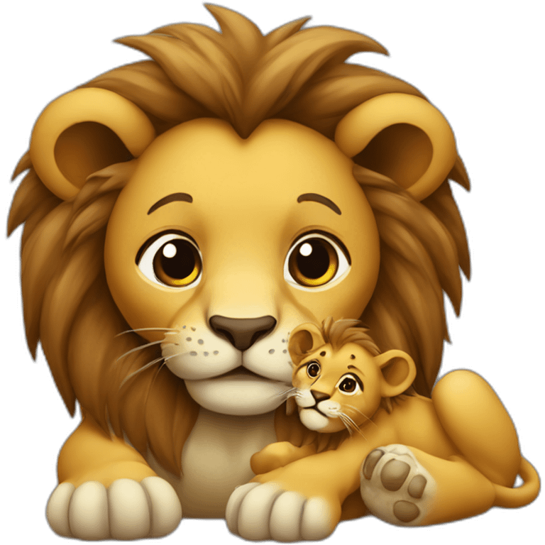 Lion avec un bébé tortue qui pleure emoji